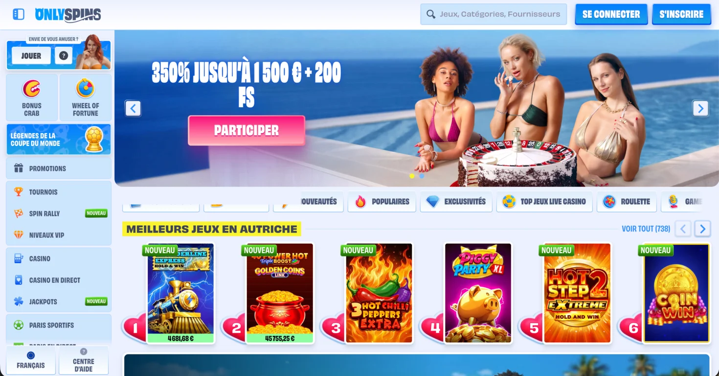 OnlySpins : meilleur casino en ligne international